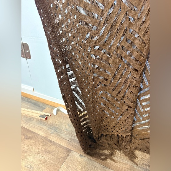 Boho Brown Fringe Crochet Kimono Cardigan One Size | Festival Beach Cover Up - Picture 3 of 6